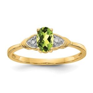 14k Yellow Gold Peridot August Birthstone and Diamond Ladies Ring (Size 7)